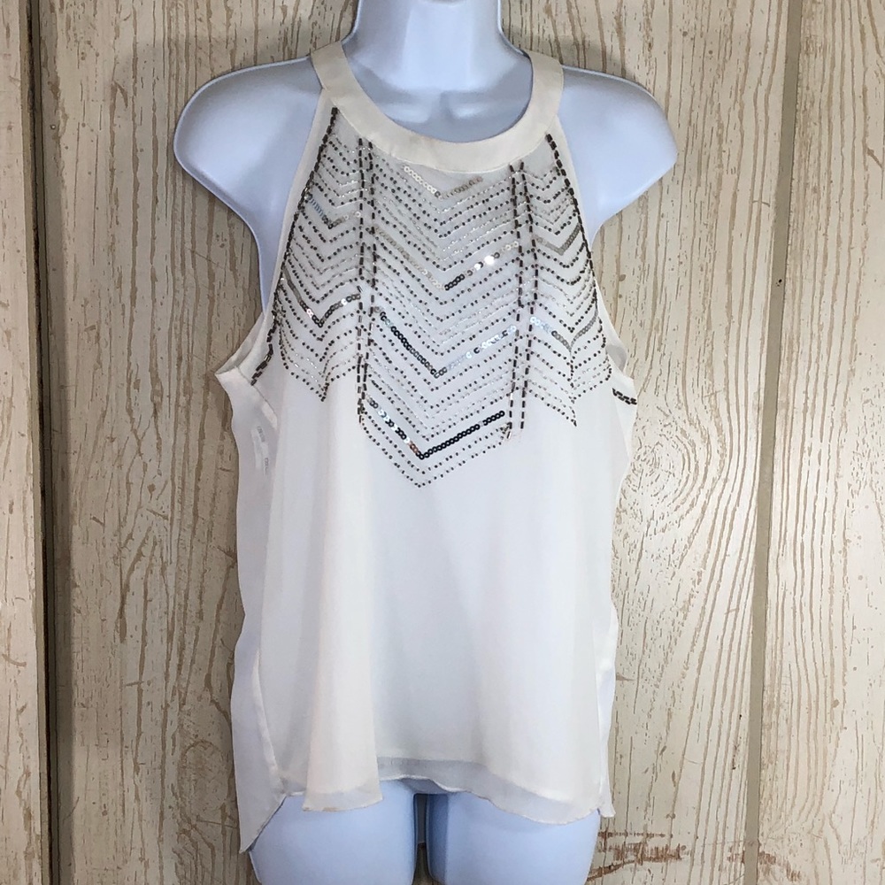 XOXO Silver Embellished Ivory Chiffon Top Size M - Picture 1 of 8